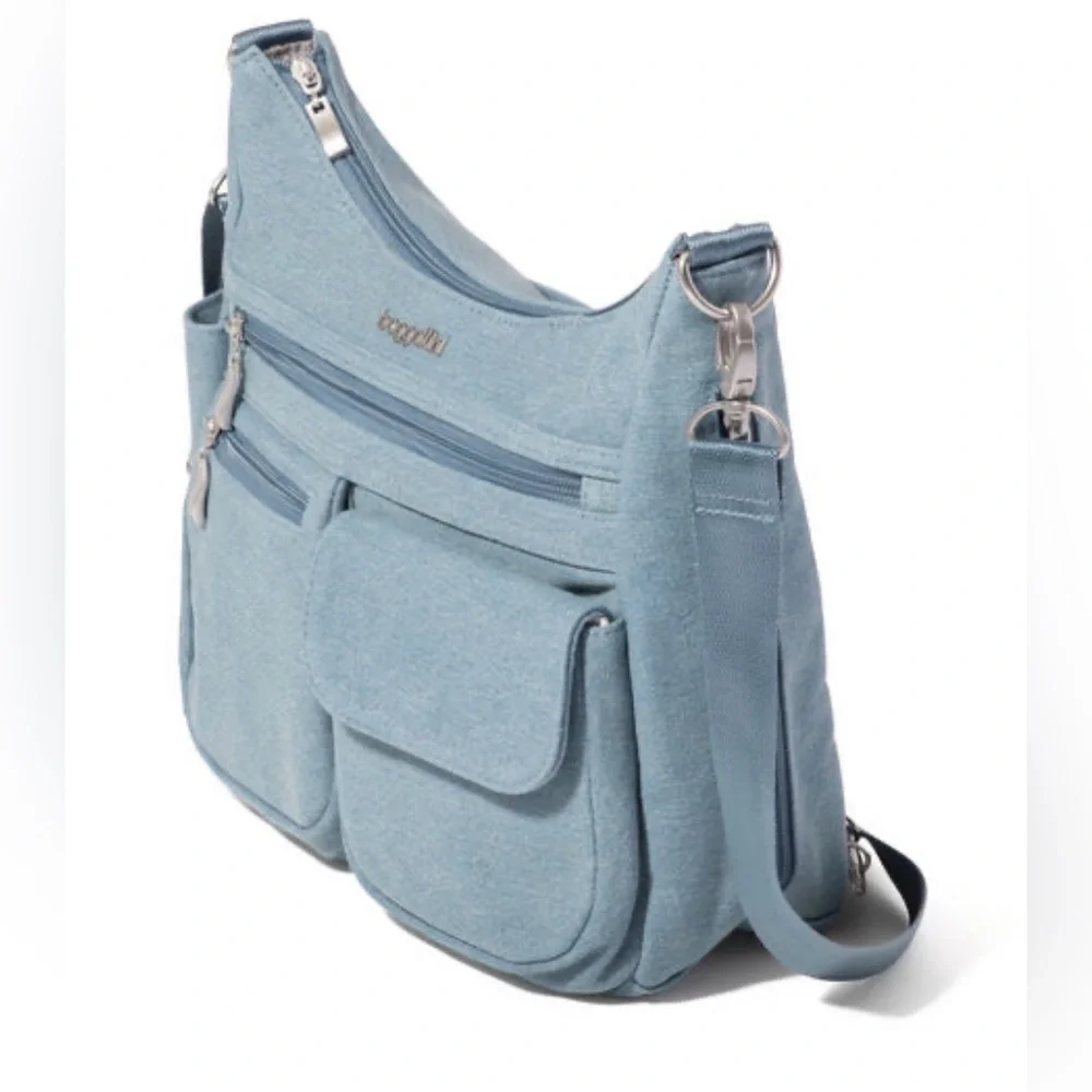 Baggallini Modern Everywhere hobo denim crossbody bag w/removable RFID wristlet - Picture 3 of 9